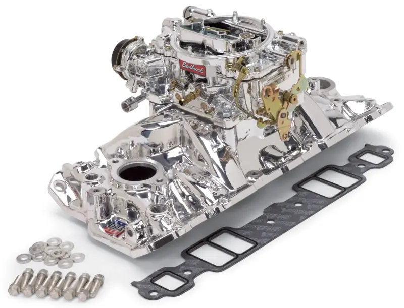 Edelbrock Manifold And Carb Kit Performer Eps Small Block Chevrolet 1957-1986 Natural Finish 1