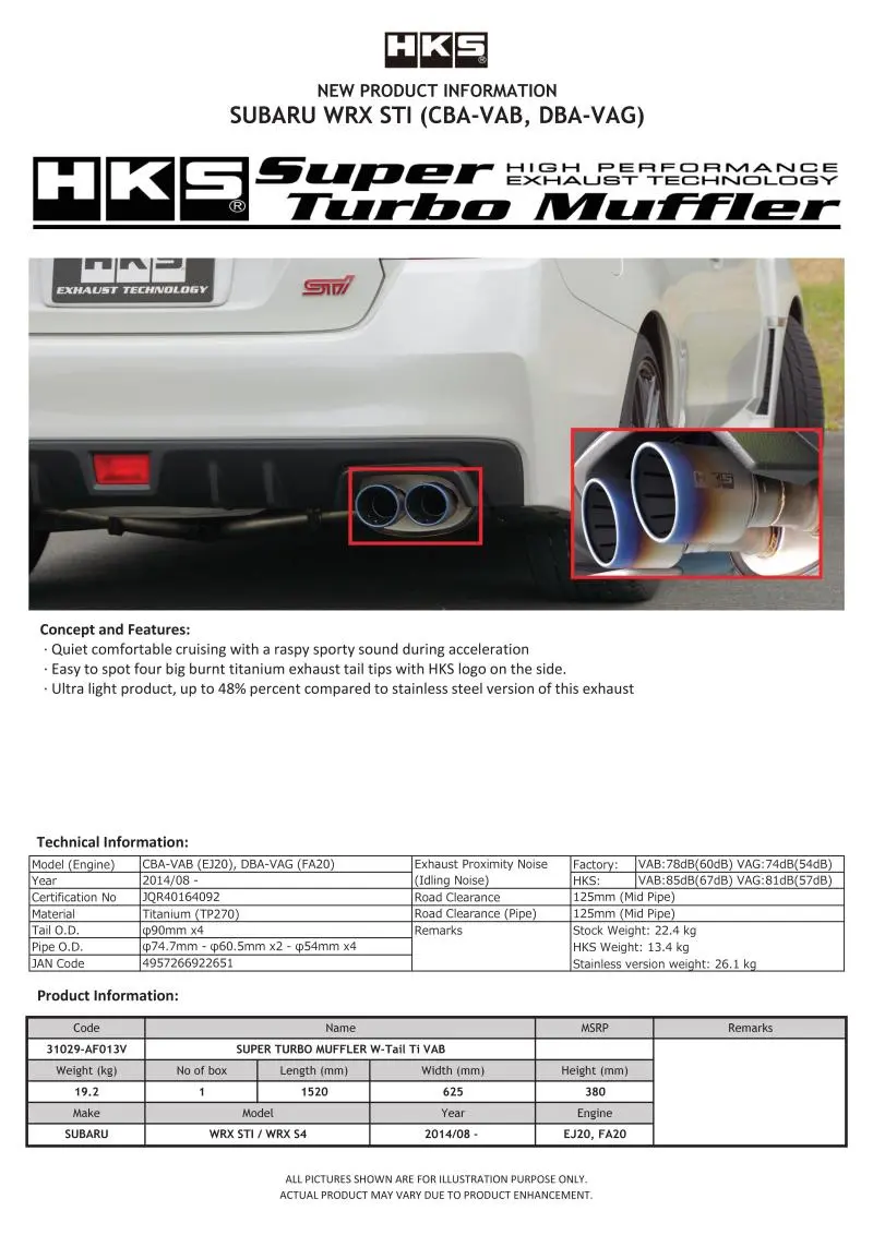 Hks Super Turbo Muffler  Ti Subaru Vab Wrx Sti/Vag Wrx S4 1