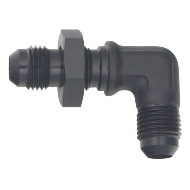 Deatschwerks 8An Male Flare To 8An Male Flare Bulkhead Adapter 90-Degree - Anodized Matte Black 1