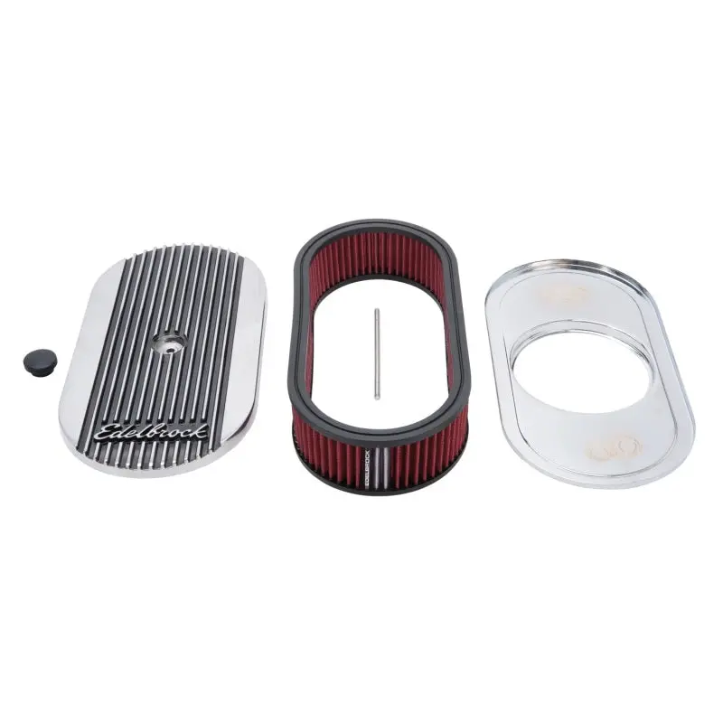 Edelbrock Air Cleaner Elite Ii Oval Single 4-Bbl Carb 2 5In Red Element Polished 1