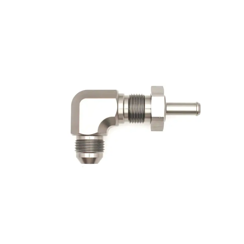 Deatschwerks 8An Male Flare To 5/16In Male Barb Bulkhead Adapter 90-Degree - Anodized Matte Black 1
