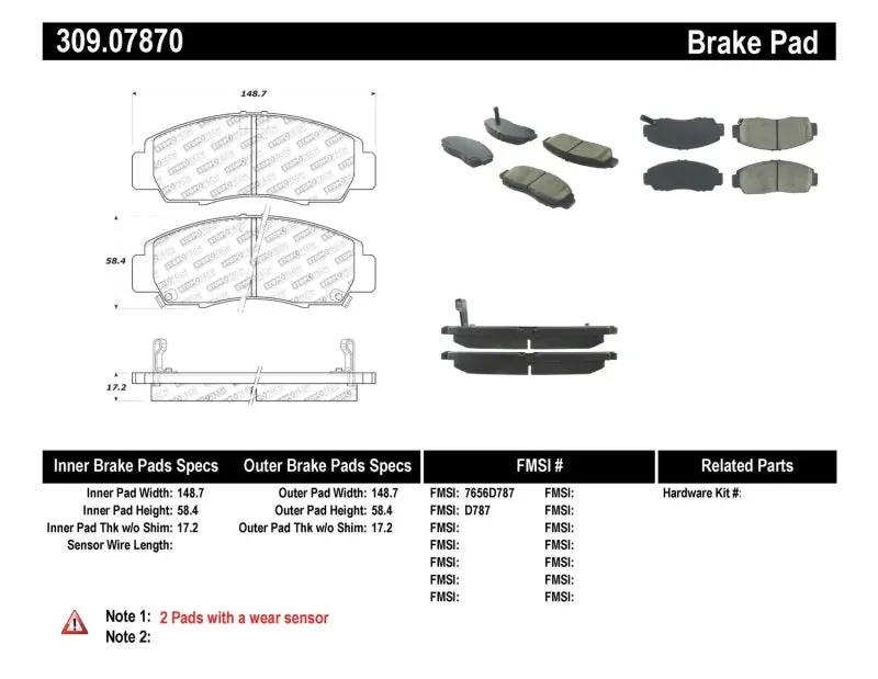 Stoptech Performance 04-09 Acura Tsx / 09 Accord V6 Coupe Only Front Brake Pads 1