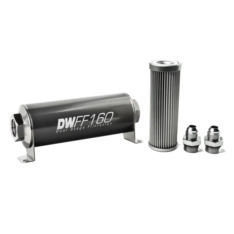 Deatschwerks Stainless Steel 8An 10 Micron Universal Inline Fuel Filter Housing Kit (160Mm) 1