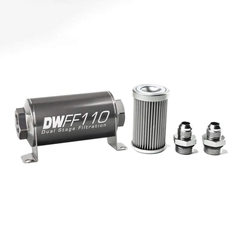 Deatschwerks Stainless Steel 8An 10 Micron Universal Inline Fuel Filter Housing Kit (110Mm) 1