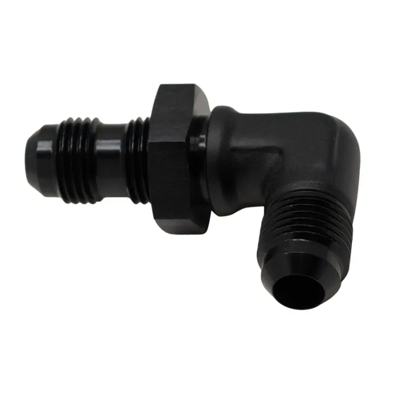 Deatschwerks 6An Male Flare To 6An Male Flare Bulkhead Adapter 90-Degree - Anodized Matte Black 1