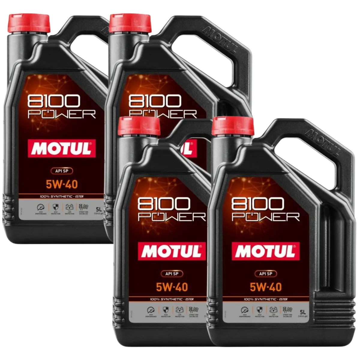 Motul 8100 Power 5W-40 Full Synthetic (Ester) Motor Oil – 5 Liter (111809 / Mot-111809) - 4 Pack 1