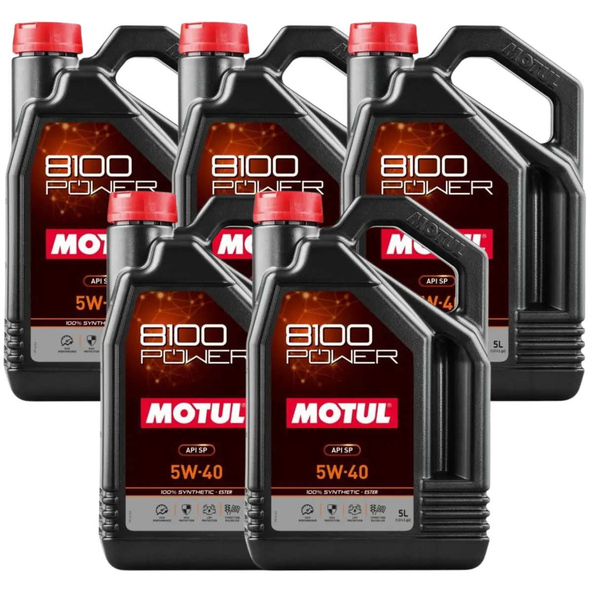 Motul 8100 Power 5W-40 Full Synthetic (Ester) Motor Oil – 5 Liter (111809 / Mot-111809) - 5 Pack 1