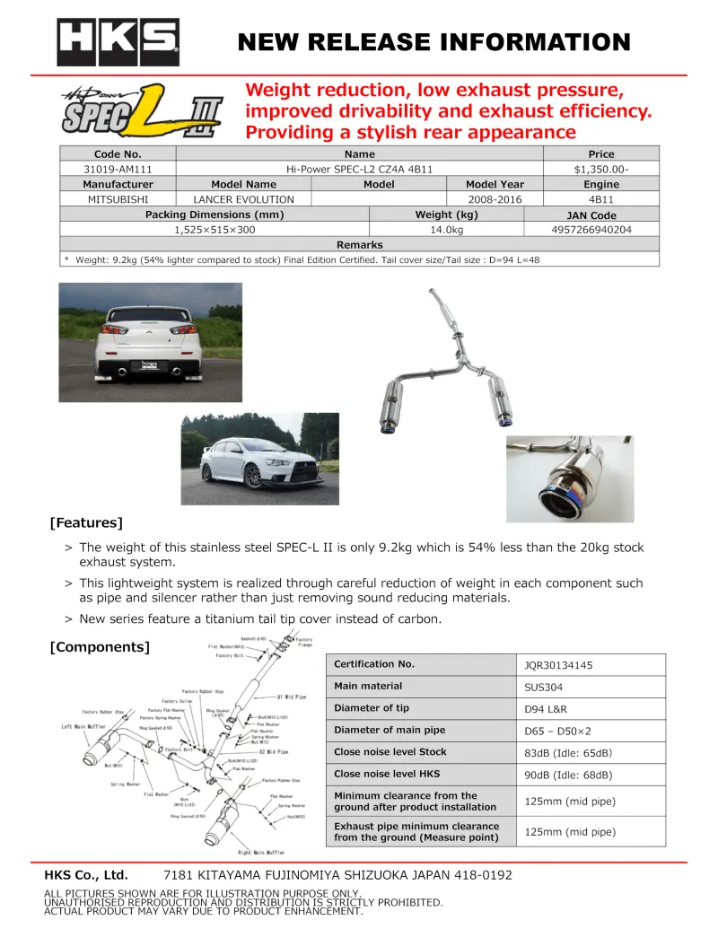 Hks Hi-Power Spec-L2 Cz4a 4B11 1