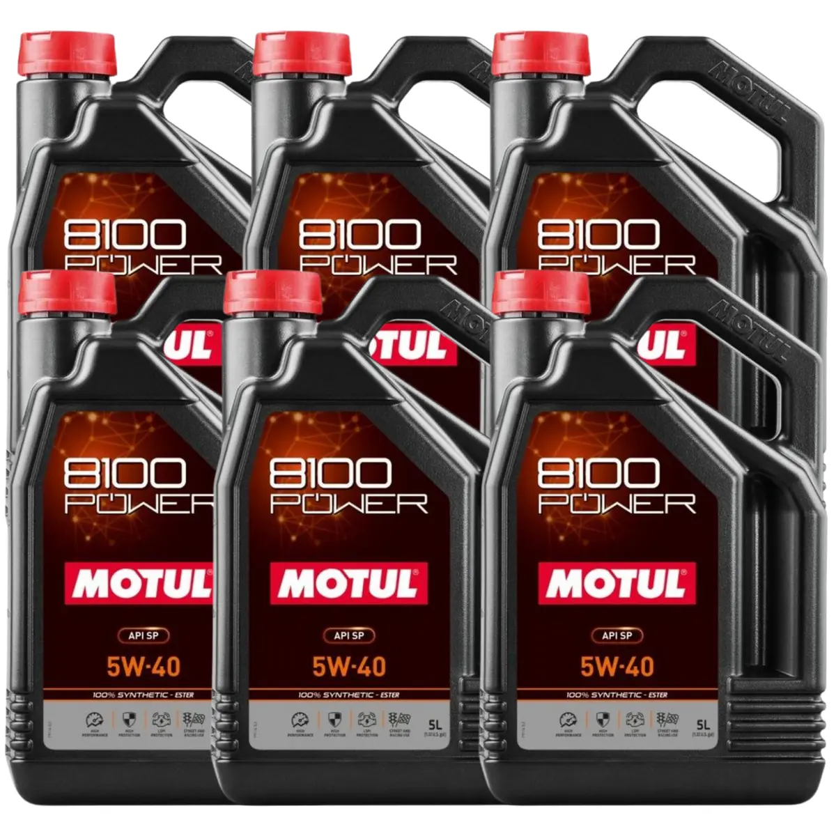 Motul 8100 Power 5W-40 Full Synthetic (Ester) Motor Oil – 5 Liter (111809 / Mot-111809) - 6 Pack 1