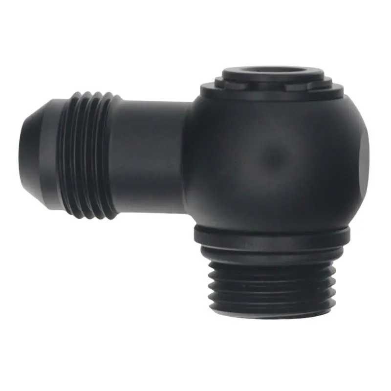 Deatschwerks 8An Orb Male To 8An Male Flare Low Profile 90-Degree Swivel - Anodized Matte Black 1