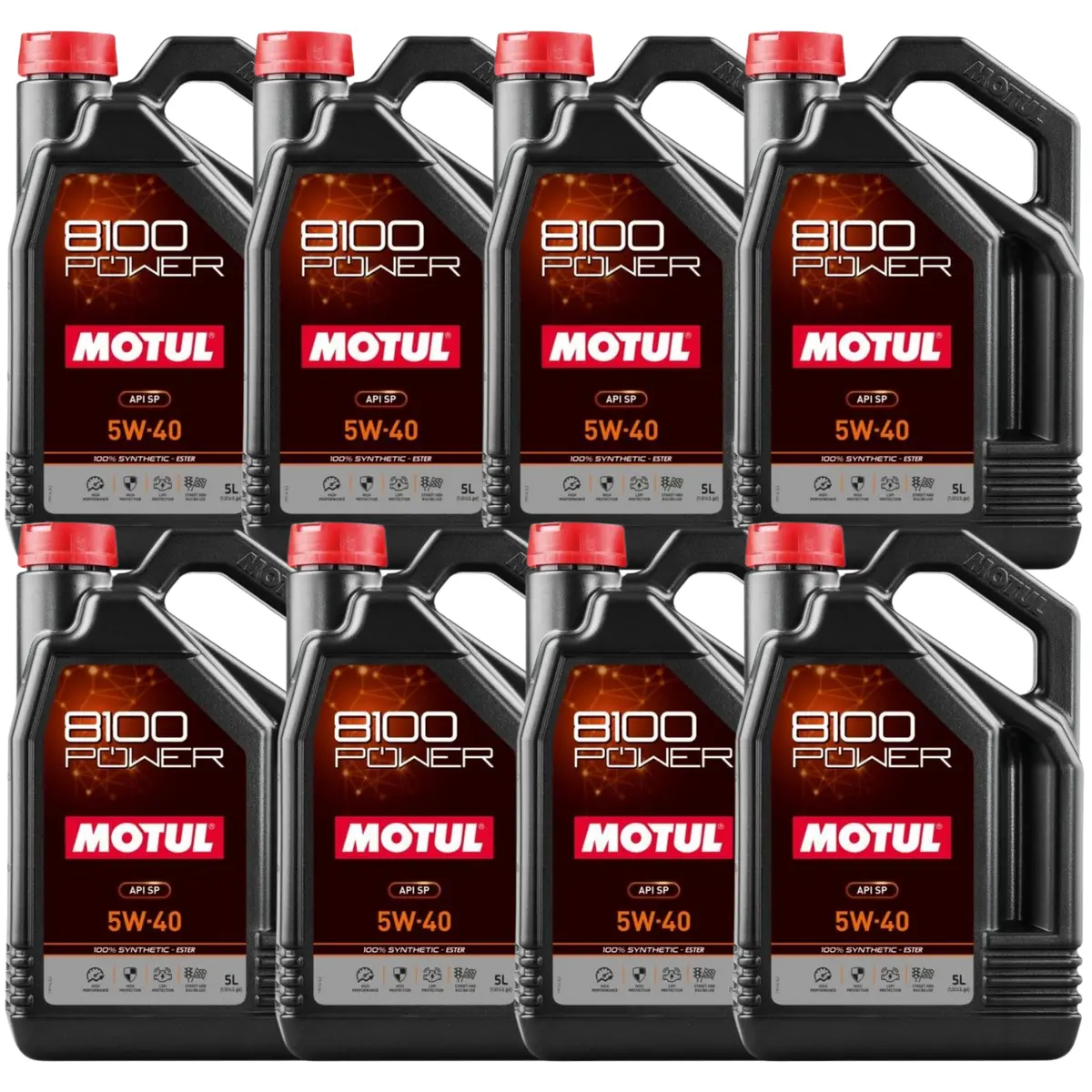 Motul 8100 Power 5W-40 Full Synthetic (Ester) Motor Oil – 5 Liter (111809 / Mot-111809) - 8 Pack 1