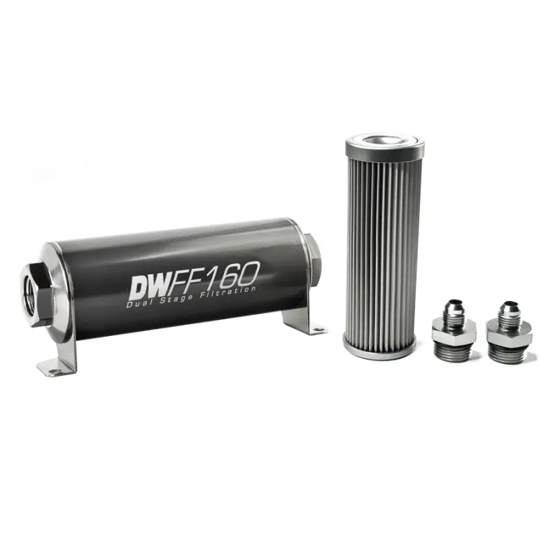 Deatschwerks Stainless Steel 6An 10 Micron Universal Inline Fuel Filter Housing Kit (160Mm) 1