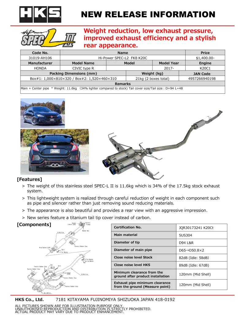 Hks Hi-Power Muffler Spec-L2 Fk8 K20c 1