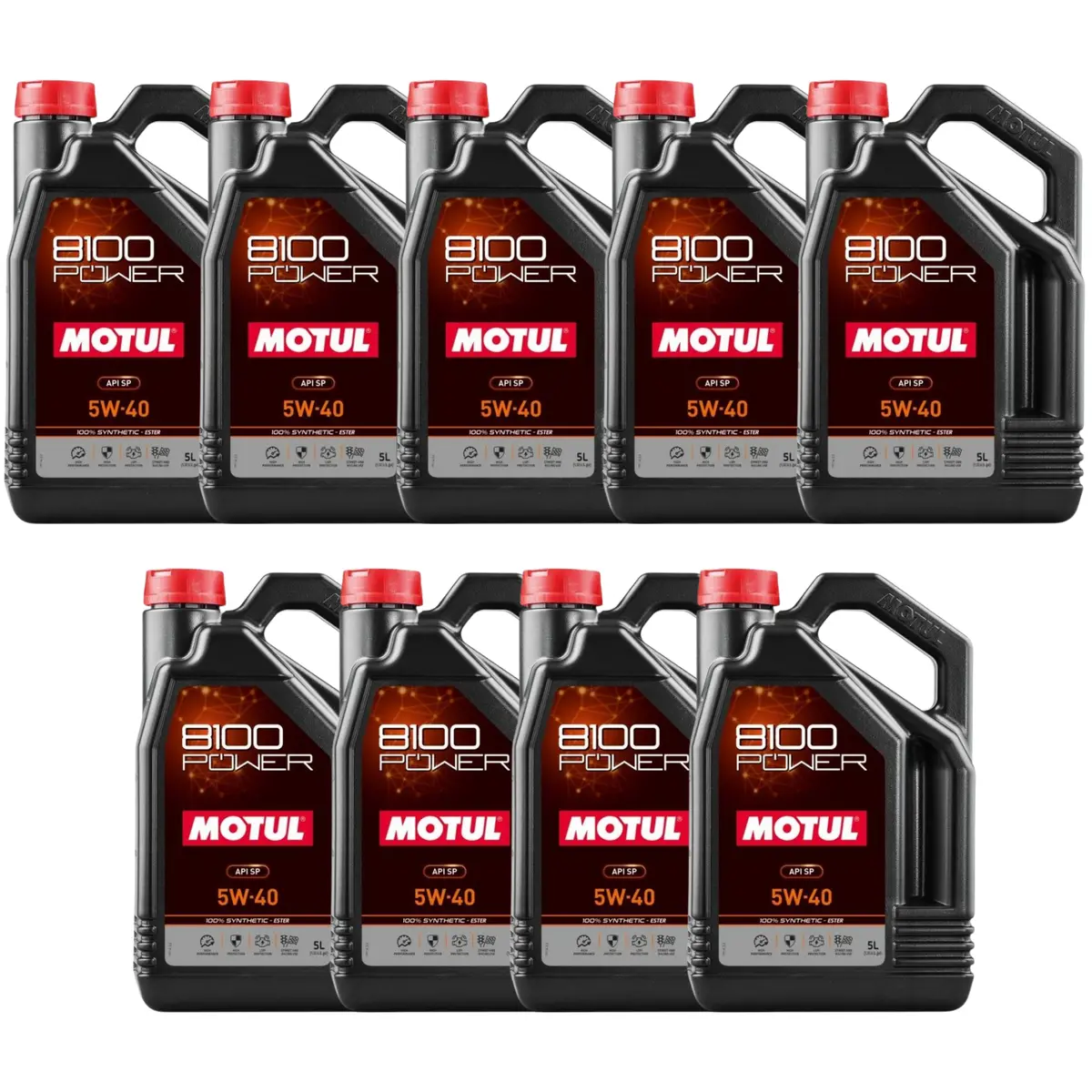 Motul 8100 Power 5W-40 Full Synthetic (Ester) Motor Oil – 5 Liter (111809 / Mot-111809) - 9 Pack 1