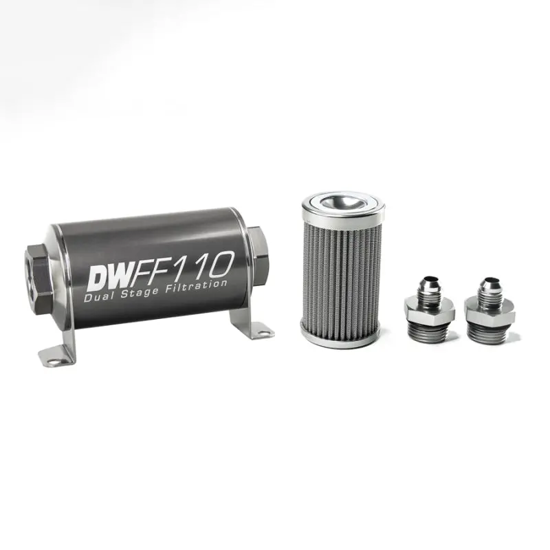 Deatschwerks Stainless Steel 6An 100 Micron Universal Inline Fuel Filter Housing Kit (110Mm) 1