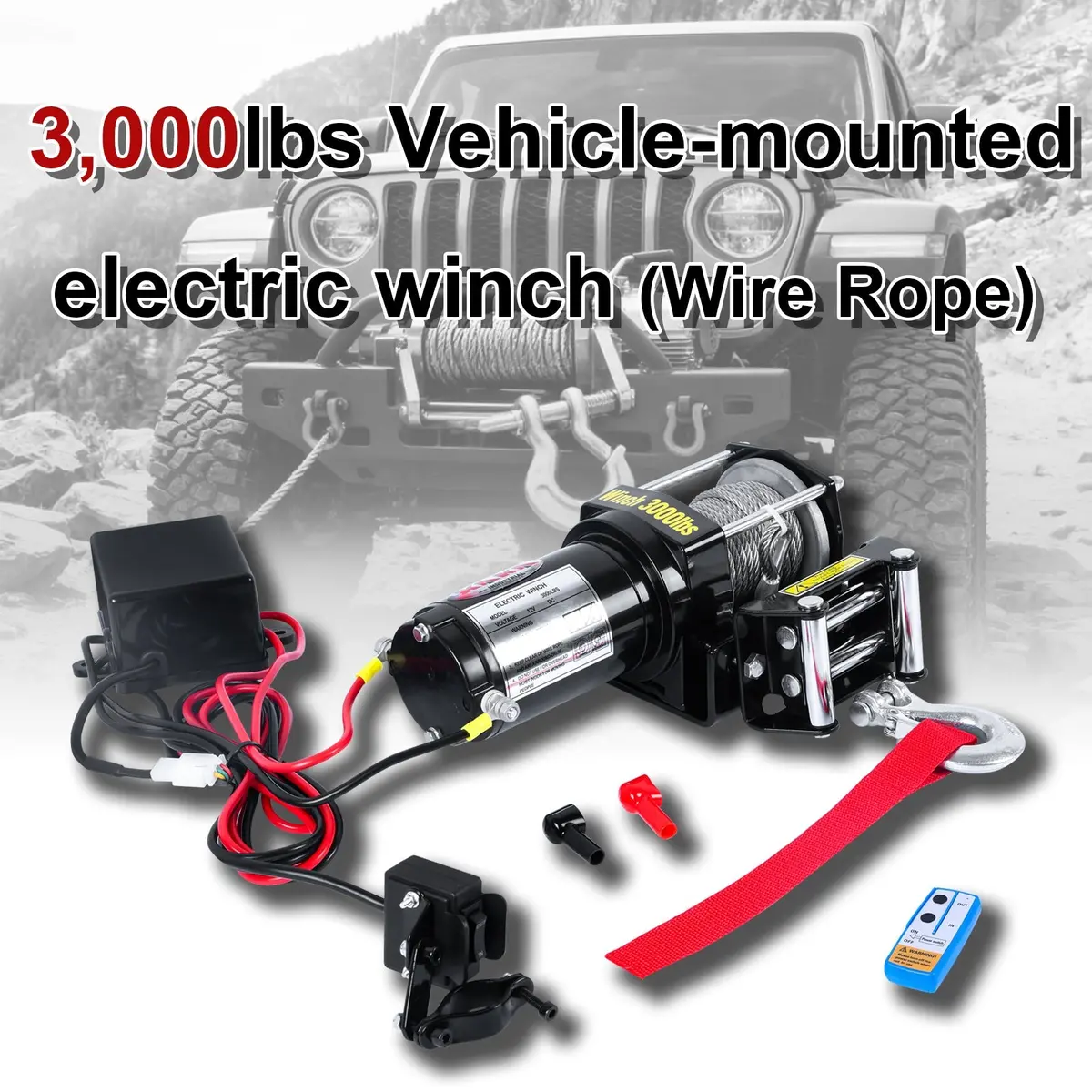 Electric Winch 3000Lb Capacity, Atv-3000W Steel Wire Rope Dc 12V Winch, Single-Stage Planetary Gear Ratio 153:1 1