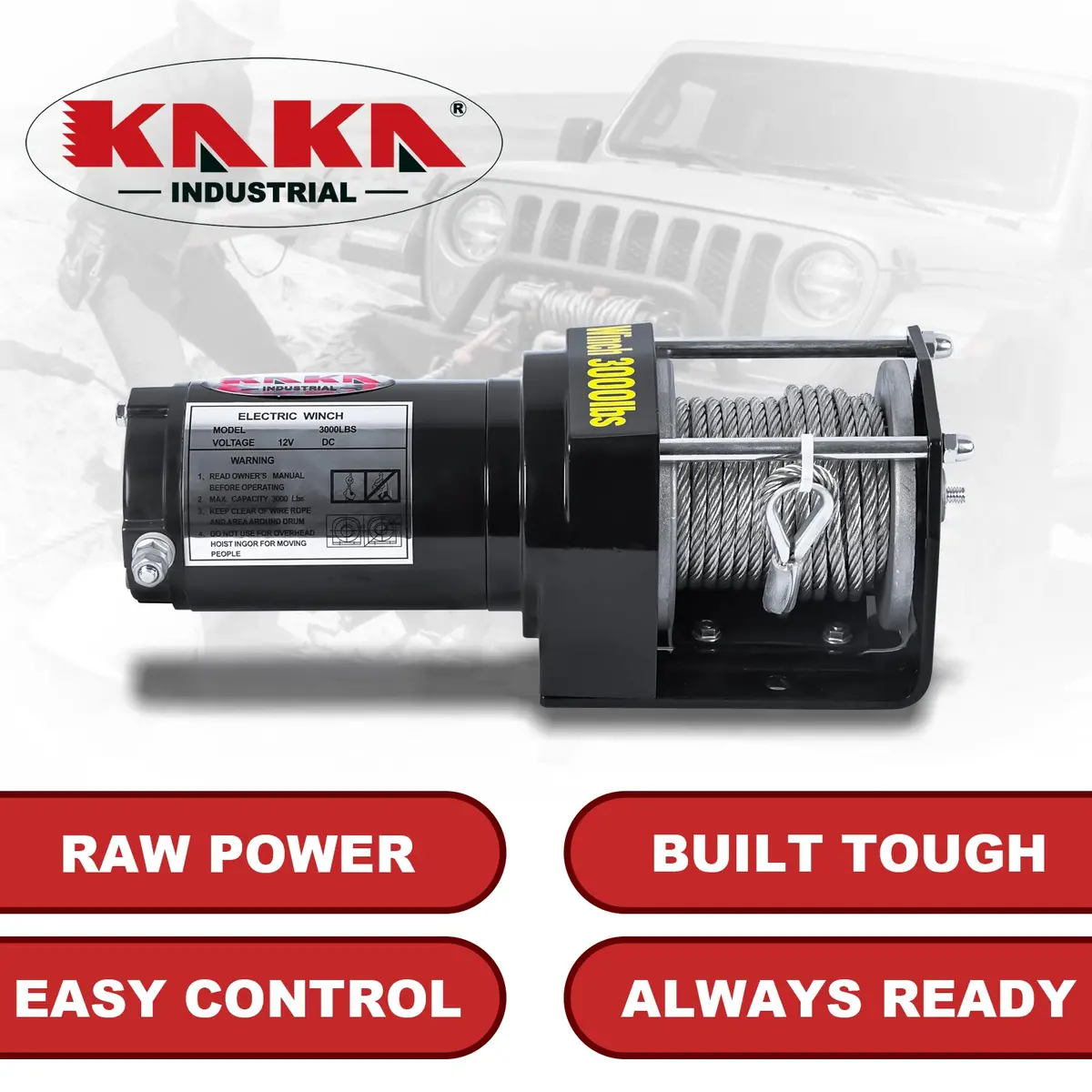 Electric Winch 3000Lb Capacity, Atv-3000W Steel Wire Rope Dc 12V Winch, Single-Stage Planetary Gear Ratio 153:1 2