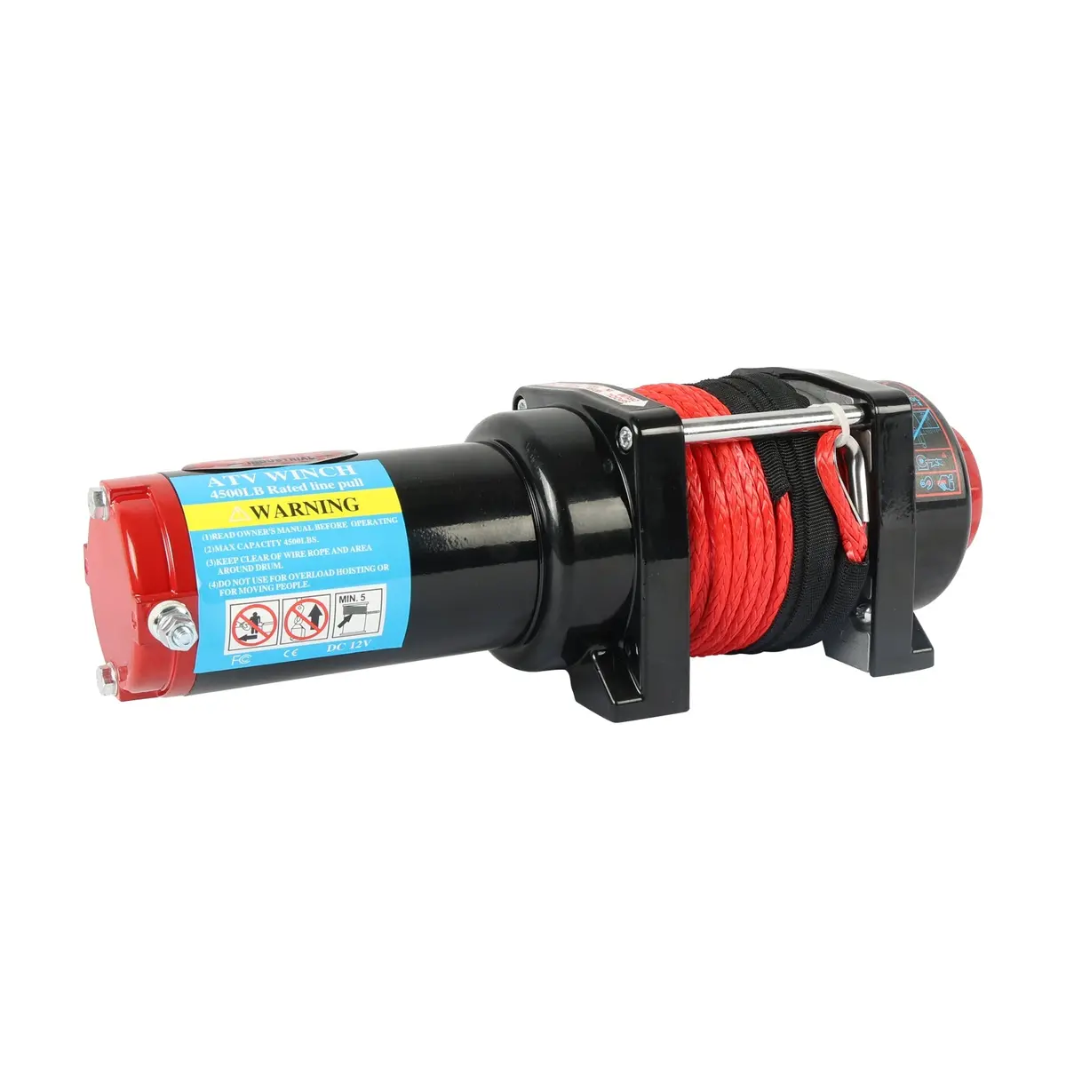 4Wd Recovery Electric Winch 4500Lb Capacity, Red Synthetic Rope Atw-4500S Dc 12V Utv Winches 1