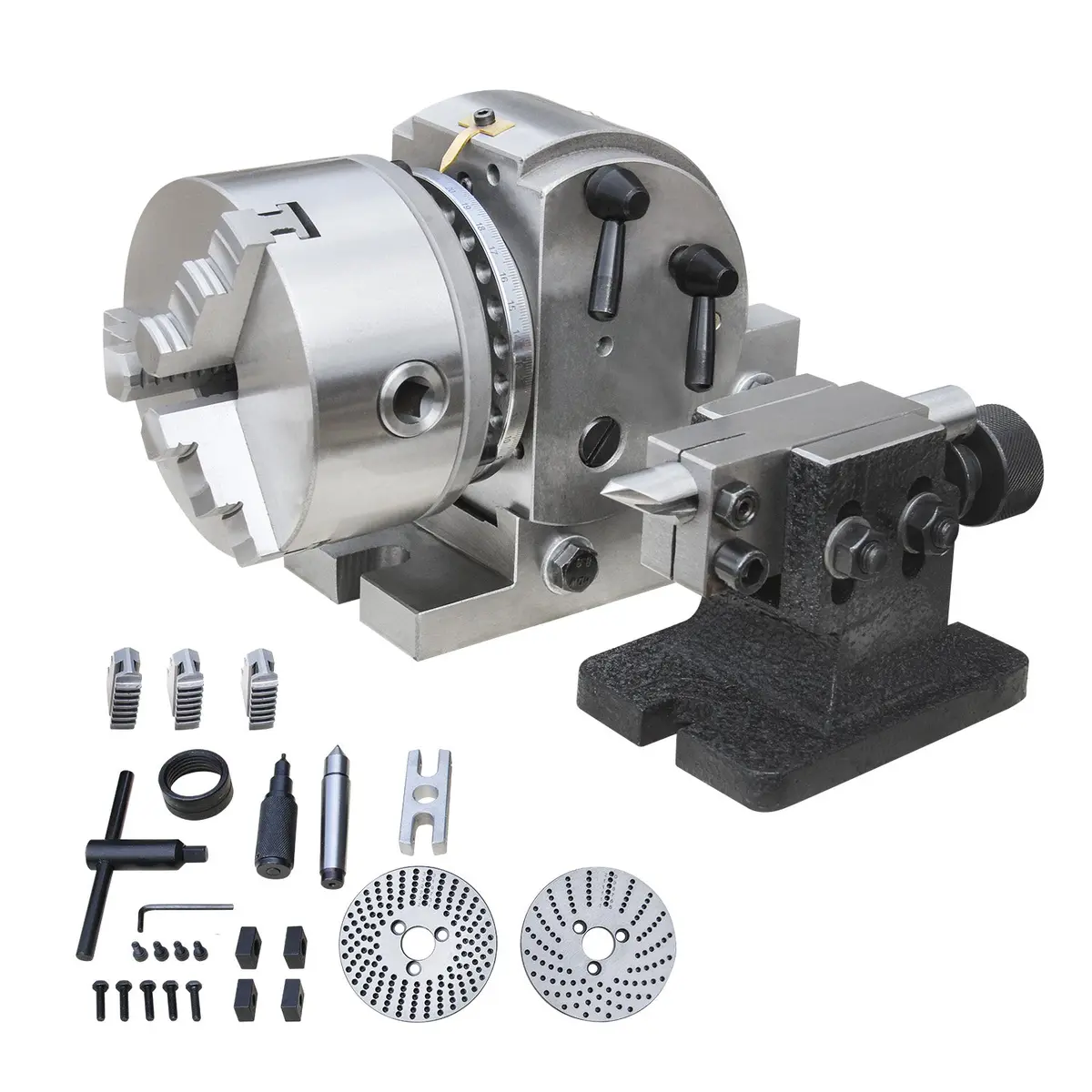 Semi-Universal Dividing Head Bs-1, Tiltable Rotary Table With 40:1 Ratio, Tailstock, 3-Jaw Chuck & Dividing Plates, Precision Milling Accessory 1