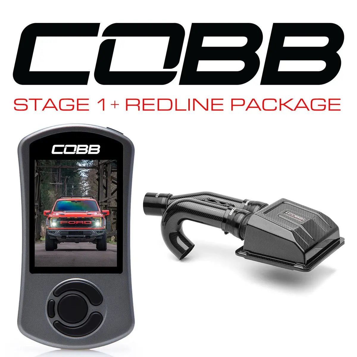 Cobb Stage 1+ Redline Carbon Fiber Intake Power Package Ford F-150 Raptor 2021-2023 1