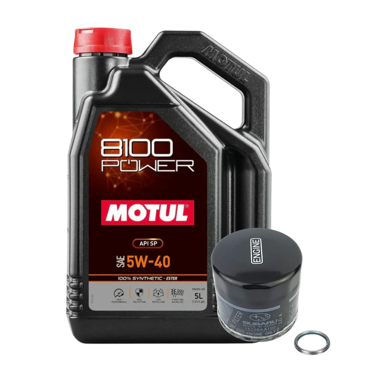 Motul 8100 Power 5W-40 (5 L) + Subaru Oem Oil Filter Bundle Kit For Ej20 / Ej25 Wrx Sti Forester Legacy Outback 1