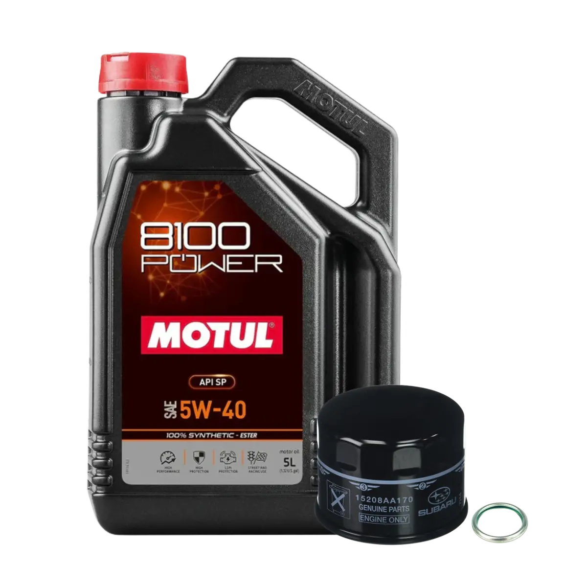 Motul 8100 Power 5W-40 (5L) + Subaru Oem Filter Oil Change Kit For 2015+ Wrx (Fa20f/Fa24f) & 2022+ Brz / Gr86 (Fa24d) 1