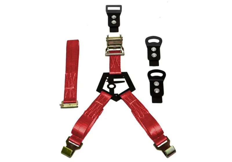 N-Fab Bed Mounted Rapid Tire Strap Universal - Gloss Black - Red Strap 1