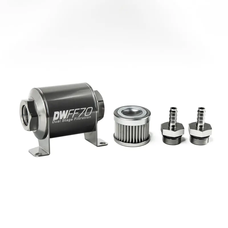 Deatschwerks Stainless Steel 5/16In 10 Micron Universal Inline Fuel Filter Housing Kit (70Mm) 1