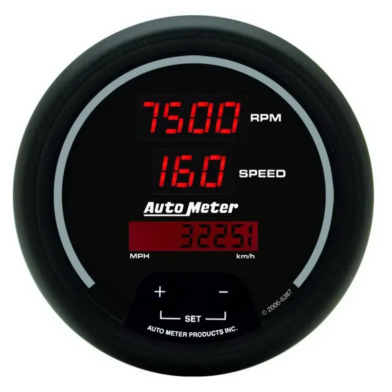 Autometer Digital Combo Gauge — 85.7 Mm, 8000 Rpm / 160 Mph (260 Km/H) Tachometer & Speedometer, Black Housing 1