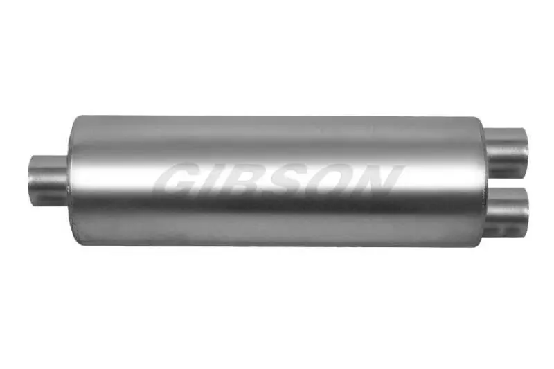 Gibson Superflow Dual-Exit Round Muffler — Stainless Steel, Center-Exit Design 1