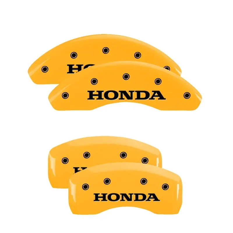 Mgp Engraved 4-Piston Caliper Covers For Honda – Front And Rear, Yellow Finish With Black Accent 1