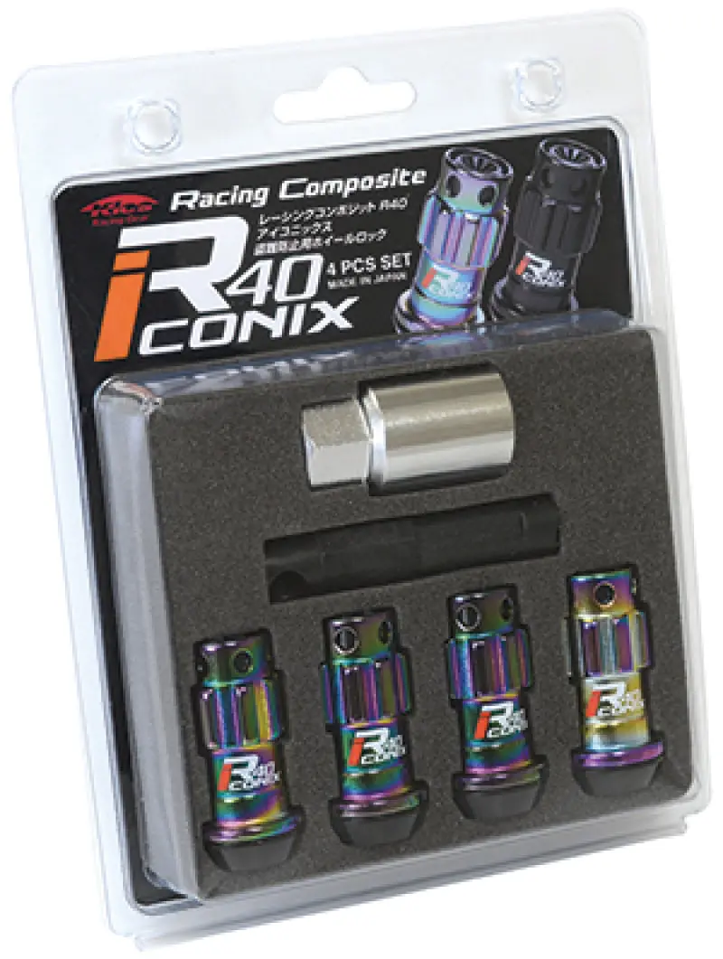 Project Kics Iconix Neochrome Locking Lug Nut Set – 12X1.25 Thread Pitch, R40 Seat, 4-Piece Pack 1