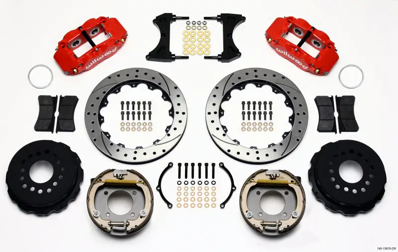 Wilwood Narrow Superlite 4R Rear Parking Brake Kit – 12.88" Drilled Rotors, Red Finish, Compatible With Chevy 12-Bolt Axles With C-Clips 1